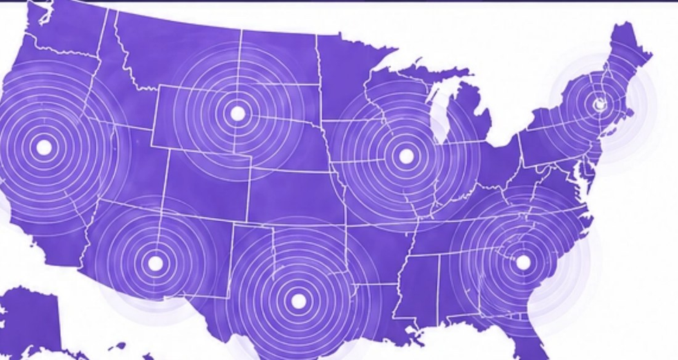 Map of the United States showing nationwide open access network coverage